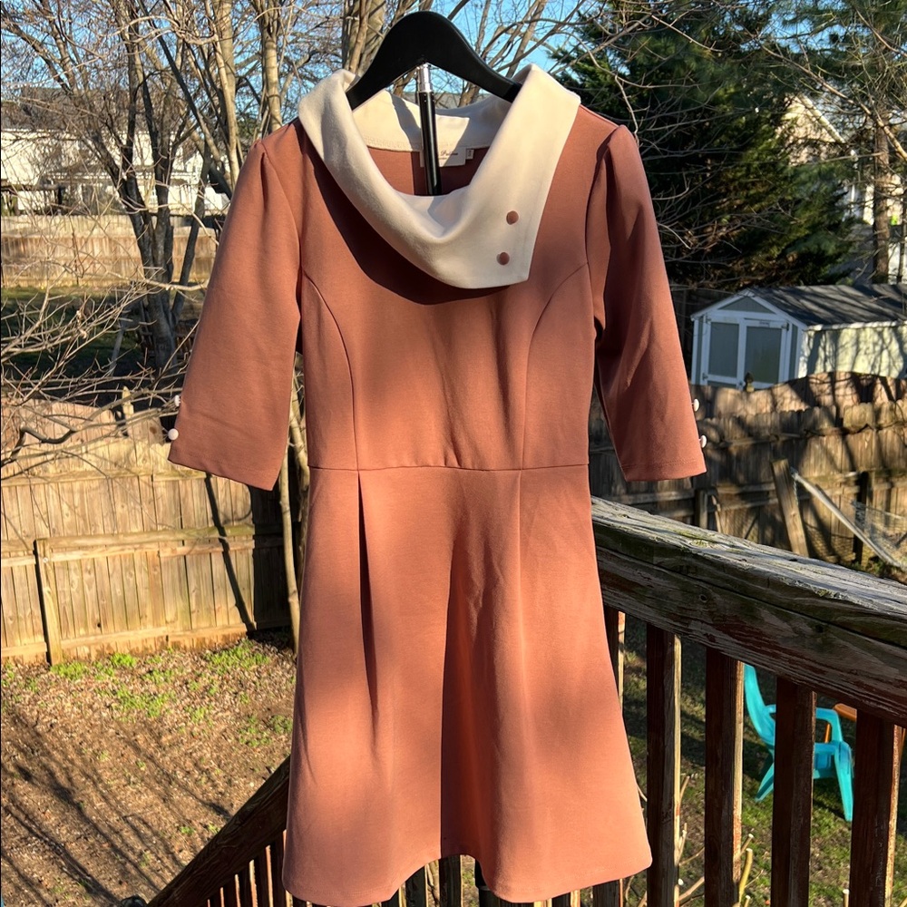 Miss Patina London Blush Dress with Cream Collar RETRO 1950s style